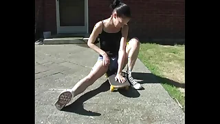 Zoe Amateur Skater Shows The brush Pierced Nipples & Flashes Pussy